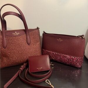 Kate Spade Burgundy Glitter Tote Set
